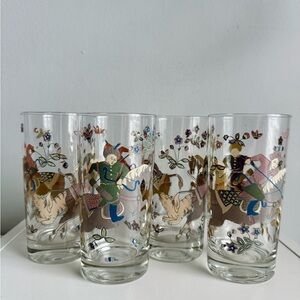 VTG MCM Cera Cocktail Highball Glasses Maharaja White Tiger Hunt Genghis PAINTED